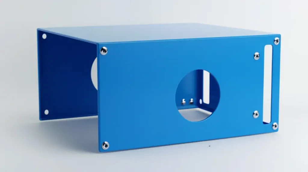 A Caja de chapa azul con recubrimiento en polvo